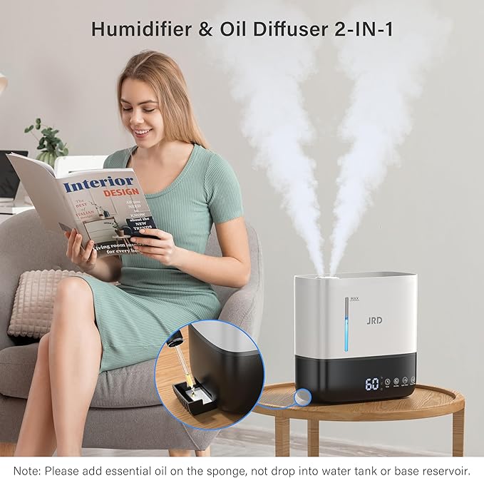 JRD Humidifiers for Bedroom, Ultrasonic Humidifier 4L for Large Room, Cool Mist Top-Fill, 40H Run, 12H Timer, 360° Nozzle, Aroma Diffuser, 7-Color Night Light for Home, Office, Baby(White) - Image 6