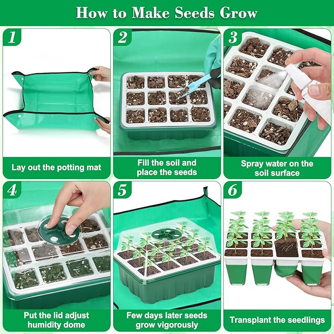 Reusable Silicone Seed Starter Tray, 96 Cells Seed Starter Kit with Humidity Adjustable Dome and Lid, 8 Packs Plant Germination Trays with Repotting Mat Germination Kit for Seeds Grow Starting - Image 6