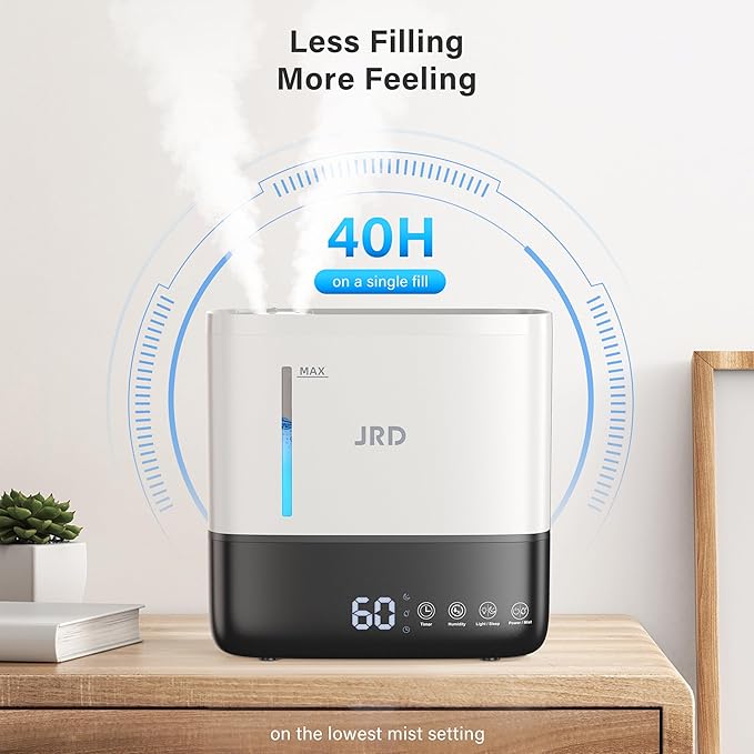 JRD Humidifiers for Bedroom, Ultrasonic Humidifier 4L for Large Room, Cool Mist Top-Fill, 40H Run, 12H Timer, 360° Nozzle, Aroma Diffuser, 7-Color Night Light for Home, Office, Baby(White) - Image 2
