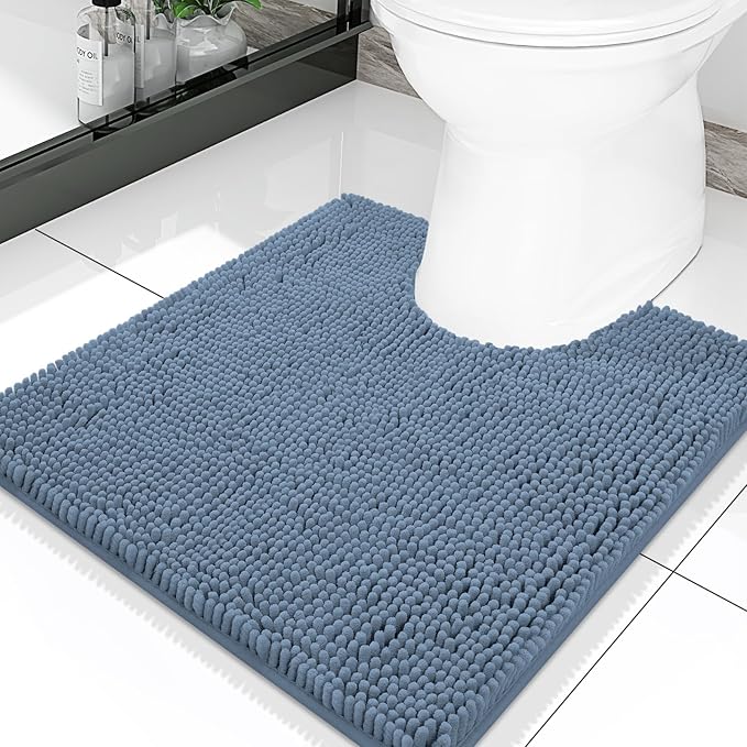 Smiry Luxury Chenille Toilet Rugs U-Shaped 20x20, Soft Absorbent Non-Slip Contour Bathroom Rugs for Toilet, Machine Washable Contoured Bath Mats, Grayish Blue by Smiry