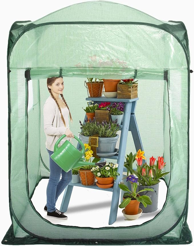 Porayhut Pop Up Greenhouse Tent,Portable X-Large Walk-in Flower House ,Indoor Outdoor Gardening Plant Sunshine Room with PE Mesh Cloth Cover for Protecting Plant from Cold Frost & Birds by porayhut