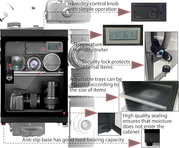 Electronic Dry Cabinet 30L, Camera Dry Cabinet 2 Tiers, Dehumidify Moisture Proof Lab Dry Box, 25%-60% RH Lens Camera Storage Cabinet Adjustment Knob - Image 5