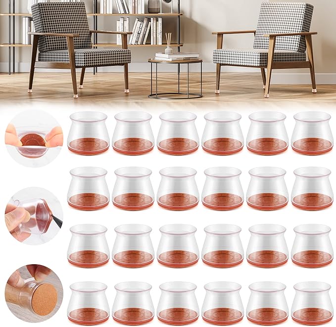 24PCS Upgraded Silicone Chair Leg Floor Protectors for Hardwood Floors, Furniture Sliders for Chair Legs, Felt Bottom Furniture Pads, Anti-Slip Round&Square Cap Covers to Scratch and Reduce Noise by Violibar