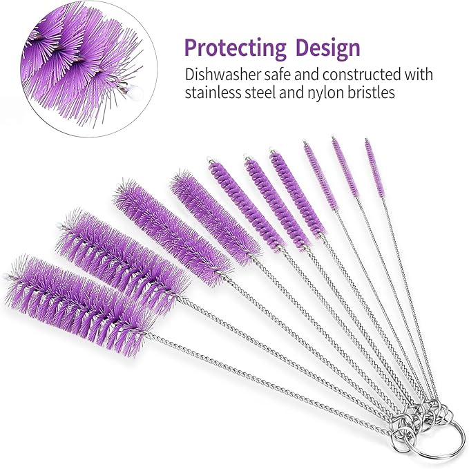 CiaraQ Bottle Cleaning Brushes, 8 Inch Nylon Tube Brush Set, Cleaner for Narrow Neck Bottles Cups with Hook, Set of 10pcs. - Image 4