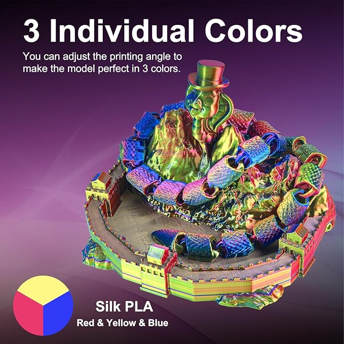 ERYONE Silk Tri Color PLA Filament 3D Printer 1.75mm +/- 0.03mm, Multicolor Filament Tricolor PLA Bundle 2KG Cardboard Spool, Red Yellow Blue - Image 2