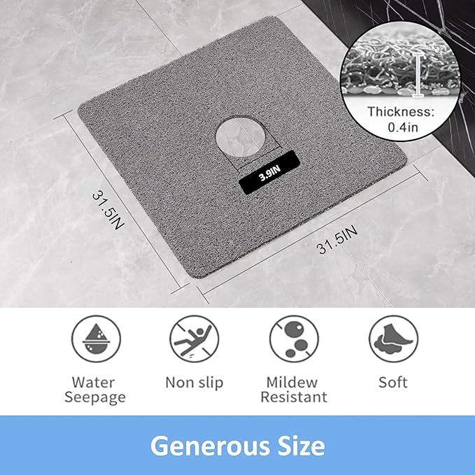 Square Shower Mat, 31'X31'' Super Non Slip Shower Mats for Inside Shower, Soft PVC Loofah Bath Mat Without Suction Cups for Tub, Quick-Dry, Easy Clean Bathroom Floor Accessories, Grey - Image 2