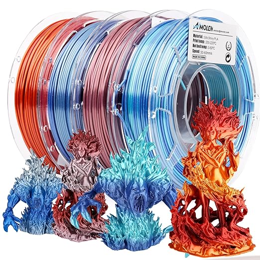 AMOLEN Silk PLA Bundle, 3D Printer Silk Gradient 1.75mm Silk Shiny Filament Bundle Red Gold,Blue Silver, Red Silver,Blue Green, 3D PLA Sets, 200gX 4 Spools by AMOLEN