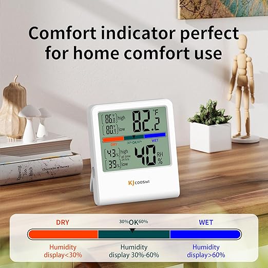 Digital Thermometer Hygrometer, Indoor Wall Thermometer Humidity Indoor with High Accuracy, Suitable for Greenhouse, Home and Office, AAA Battery (White) - Image 3