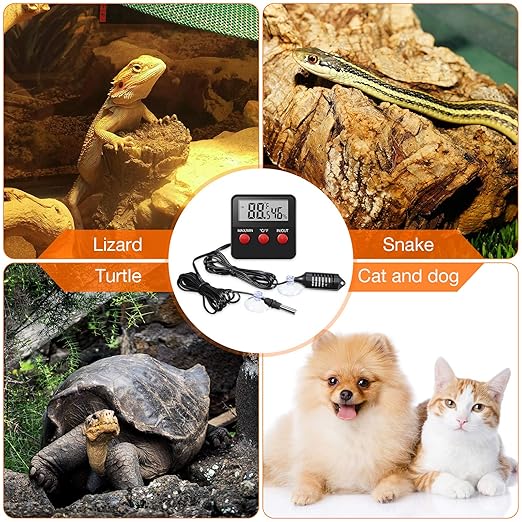 Weewooday 4 Pcs Reptile Thermometer and Humidity Gauge Reptile Terrarium Thermometer Hygrometer with Probes Indoor Outdoor Digital Pet Temperature and Hygrometer Gauge for Pet Keeping - Image 7