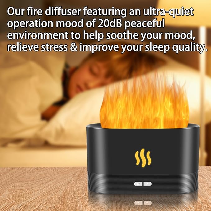 Flame Diffuser Humidifier-Auto Off 180ml Essential Oil Diffuser-2 Modes Brightness Aroma Humidifier with Fire Flame Effect for Home,Office,Spa,Gym (Black) - Image 6