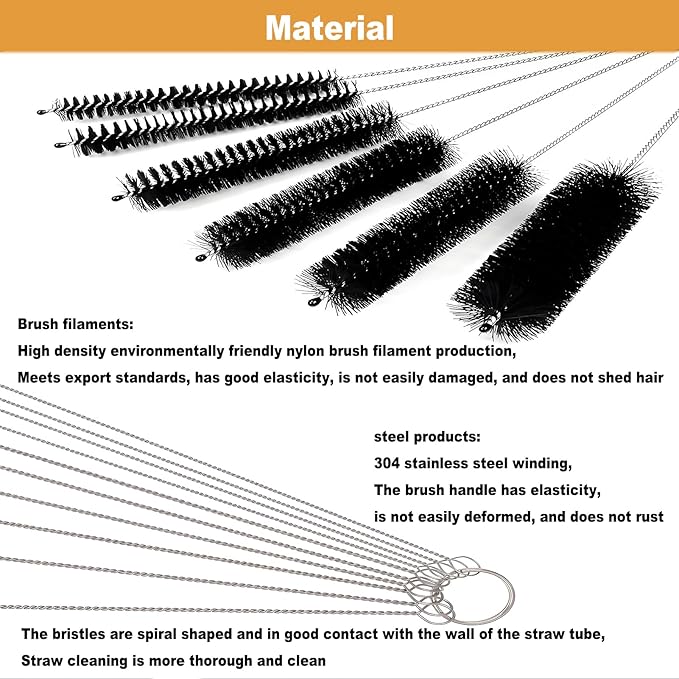 Coffee Machine Cleaning Brush - 15 PCS Straw Brush,Long Handle Bottle Brush, Flexible Scrub Brush for Water Bottles, Glasswares, Mugs,Coffee Pots, Cups,Water Bottles,Bent Pipe - Image 8