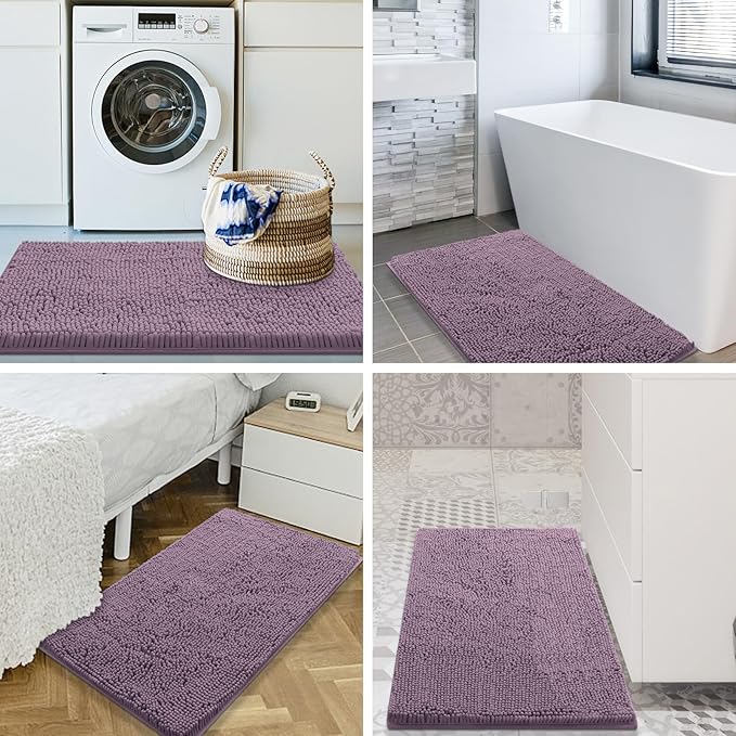 Smiry Luxury Chenille Bathroom Rugs 30x20, Extra Soft and Absorbent Shaggy Bath Mat, Machine Washable, Non-Slip Plush Carpet Runner for Tub, Shower, and Floor, Home Decor Accessories, Deep Plum - Image 8