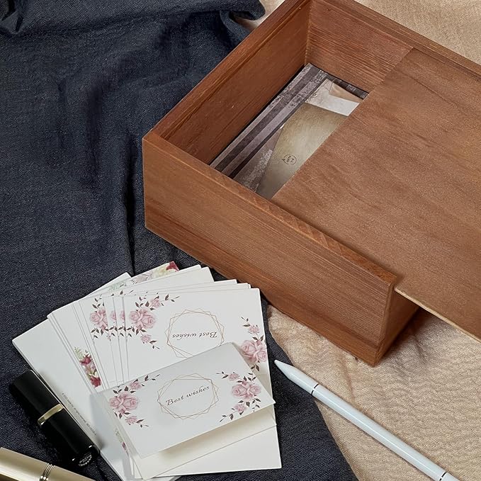 Large Wooden Box - 8x8x4 Inch Solid Wood Slide-Top Storage Box, Wooden Keepsake Chest with Lid, Decorative Wood Box for Jewelry Organizer, Photo Memory Storage, Vintage Home Decor - Image 6