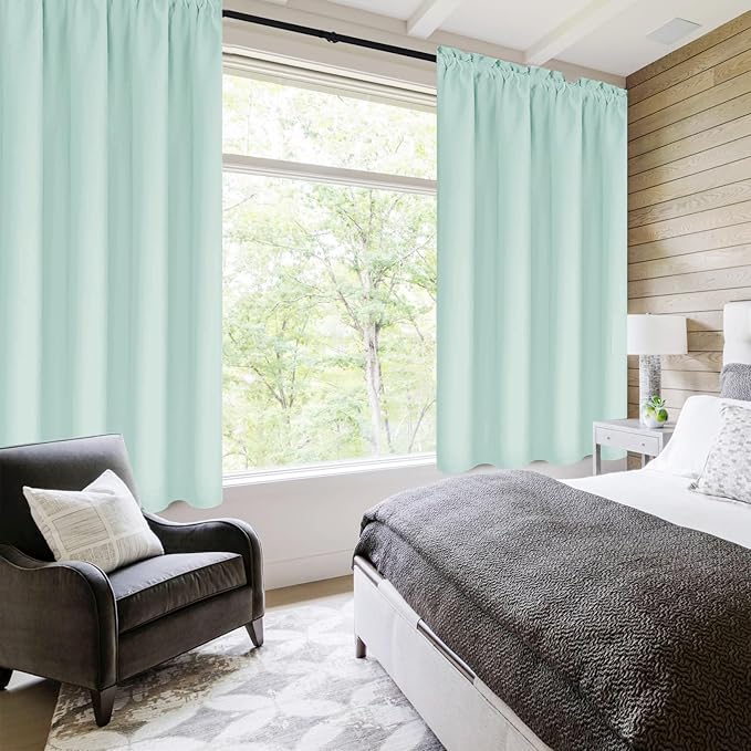 DWCN Blackout Curtains Thermal Insulated, Energy Saving & Noise Reducing Bedroom and Living Room Curtains, Mint Green, W 52x L 63 Inch, Set of 2 Rod Pocket Curtain Panels - Image 2