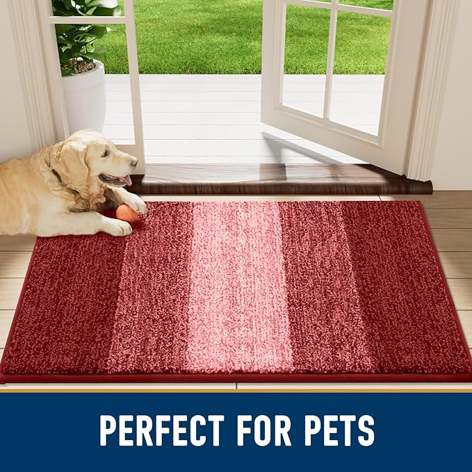 Smiry Dog Door Mat for Muddy Paws, Absorbs Moisture and Dirt, Low-Profile Entryway Mat with Non-Slip Backing, Entry Indoor Outdoor Doormat for Inside Floor (59x35 Inches, Burgundy, Striped) - Image 7