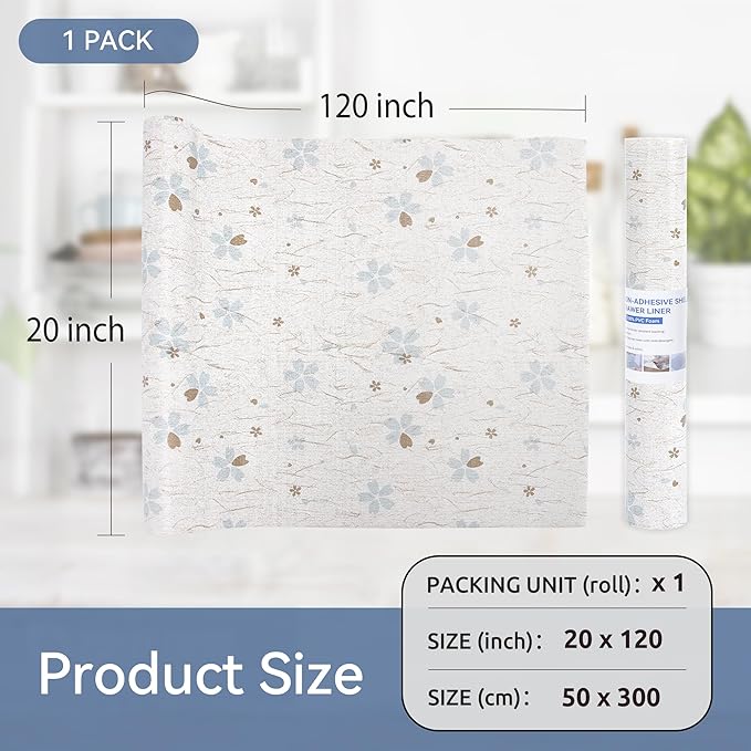 FIFTY FEET 20"x120" Non-Adhesive Shelf Liner for Kitchen Cabinets and Drawers, Washable Non-Slip PVC Cabinet Liner (White Floral)(1 Roll) - Image 5