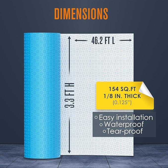 Houseables Uncoupling Membrane, Tile Underlayment, Tile Membrane, Flooring Underlayment, for Floor, Decoupling, Anti Fracture, Waterproof, Anti Crack, Vapor, 1/8" Thick, 3.3 ft x 46.2 ft / 154 Sq Ft - Image 3