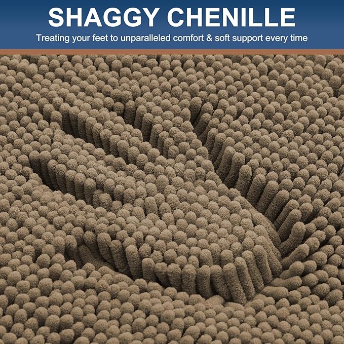 Smiry Luxury Chenille Bathroom Rugs 30x20, Extra Soft and Absorbent Shaggy Bath Mat, Machine Washable, Non-Slip Plush Carpet Runner for Tub, Shower, and Floor, Home Decor Accessories, Camel - Image 3