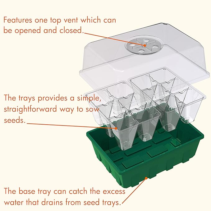 Gardzen 10-Set Garden Propagator Set, Clear Seed Tray Kits with 120-Cell, Seed Starter Trays with Dome and Green Base 6.6" x 4.5" (12-Cell Per Tray) - Image 5