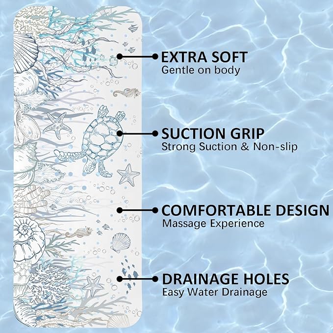 Sea Turtle Bathtub Mat Non Slip, Cute Baby Bath Mat for Tub Rubber Tub Mat, Kids Bath Mats for Bathroom Undersea Anti Slip Shower Mat with Suction and Drain Holes Machine Washable, 40″X16″ - Image 8