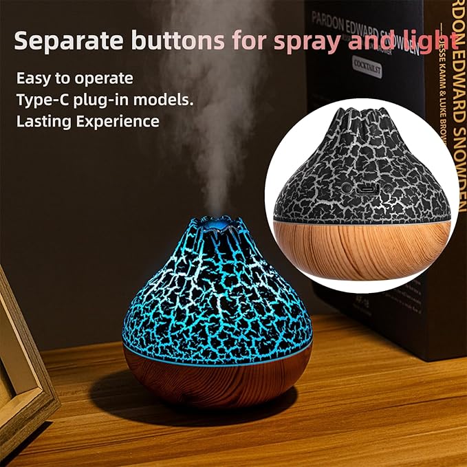 Mini Volcano Shape Humidifier, USB Personal Desktop Humidifier - 7 Colors, Super Quiet for Office Room, Bedroom (Black) - Image 4