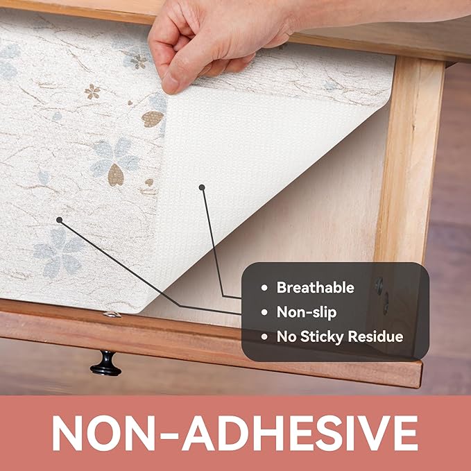 Ray Star Shelf Liner, 20in x 10FT Non Adhesive Floral Cabinet Liner for Pantry Refrigerator Drawer, Strong Grip Non Slip Waterproof Easy Trim, Durable Shelf Liners for Kitchen Cabinets Organization - Image 8