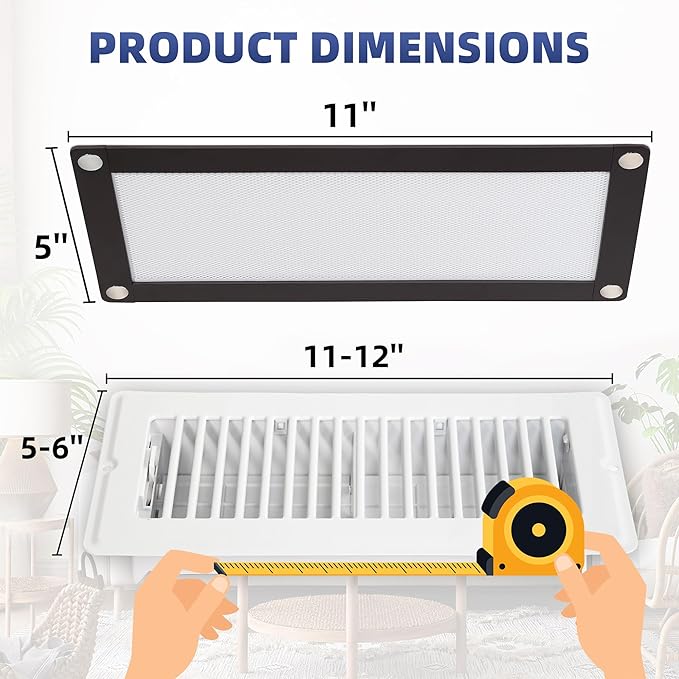 Magnetic Vent Covers - 5" x 11" Vent Screen Mesh Covers for Floor, Wall and Ceiling Registers of Width 5" to 6", Length 11" to 12", Strong Magnetic Floor Vent Covers, Non Peeling - White - Image 2
