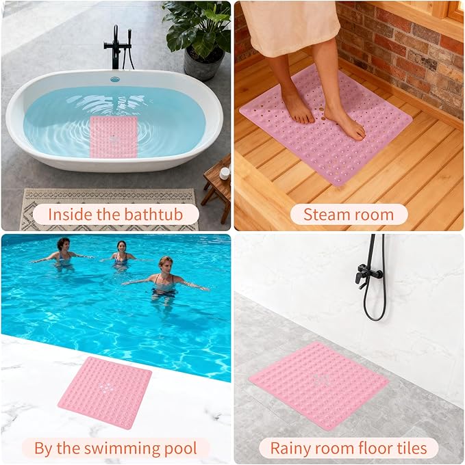 Anti-Slip Bathtub Shower mat, 20.8×20.8（Approximately 53×53cm） inch Soft Oversized Machine Washable Non-Slip Bathtub mat with Drainage Holes, Bathroom Floor Suction Cup.（1-Opaque Pink） - Image 6