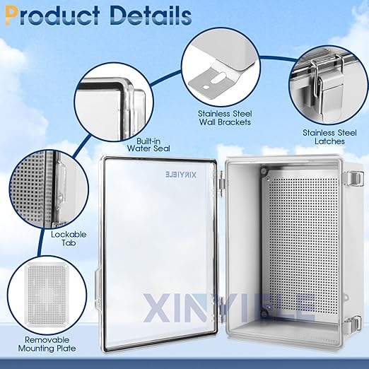 Waterproof Outdoor Project ABS Plastic Junction Box IP67 Weatherproof Dustproof Enclosure with Hinged Cover, Mounting Plate,Wall Brackets for Power Project (Clear,13.8"x9.8"x5.9") - Image 3
