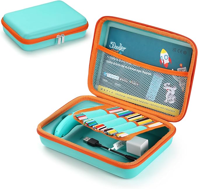 Case Compatible with 3Doodler Start+ Essentials for 3D Pen Set for Kids, Carrying Holder Fit for Printing Pens, Storage Organizer for Printing Filament Refill, Micro-USB Charger (3D-05-Light Blue) by TATAVR