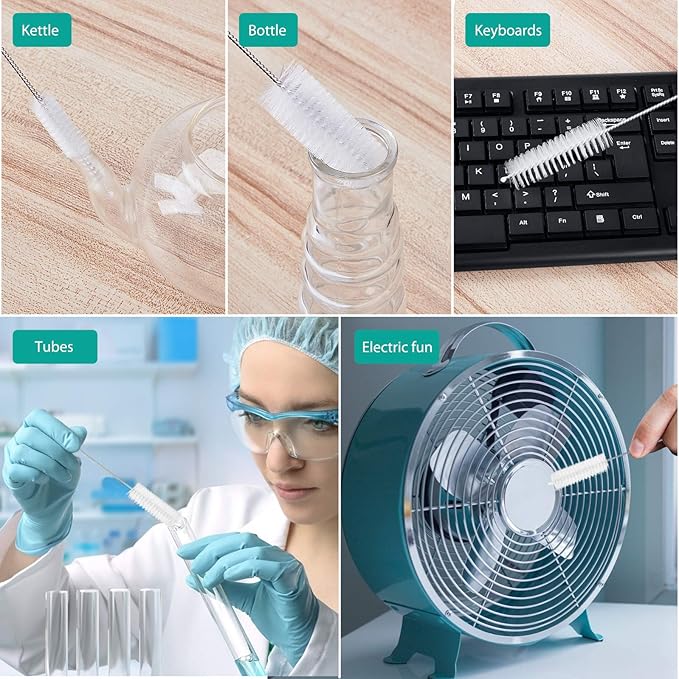CiaraQ Bottle Cleaning Brushes, 8 Inch Nylon Tube Brush Set, Cleaner for Narrow Neck Bottles Cups with Hook, Set of 10pcs. - Image 7