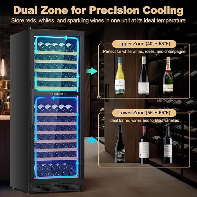 24 Inch Dual Zone Wine Cooler Refrigerator, Large Capacity Freestanding/Built-in Upgraded Professional Wine Fridge with Powerful Compressor, Advanced Cooling System, Quiet Operation, Black - Image 2