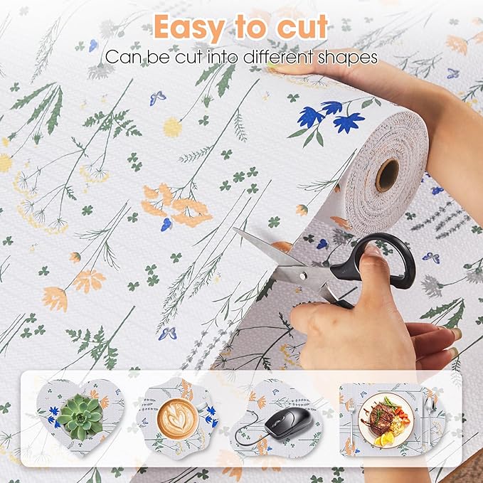 Drawer and Shelf Liner, Non-Slip Kitchen Cabinet Liners Non-Adhesive Thick Strong Grip Waterproof Washable Mats Protect Dresser Shelves Cupboard Bathroom Cabinets, Flower, 12 in X 20 FT - Image 4