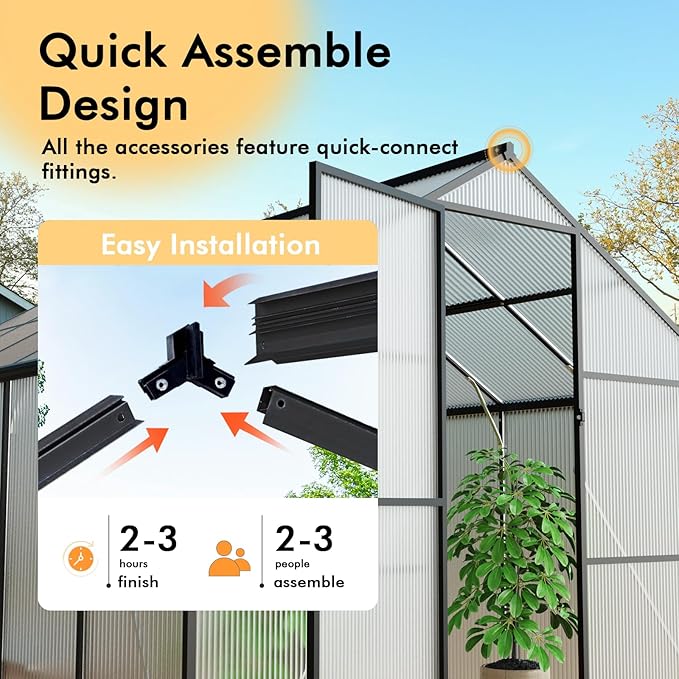 8×14FT Green Houses for Outside, Walk in Greenhouse for Outdoors and Garden Planting, Large Greenhouse Kit with Electronic Thermometers, Withstands Strong Wind or Snow to Protect Vegetables or Plants - Image 7