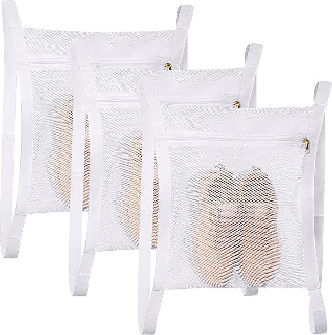 Sneaker Wash & Dry Net Bag for Dryer,15.7x13.8 Inch Large HoneyComber Mesh Bags with Zipper and Strap for Shoes, Clothing, Laundry Reused Bag Tool, 3 Pcs by Gocohhi