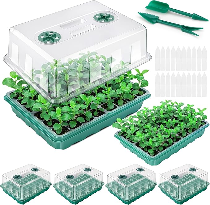 192 Cells Seed Starter Tray, 4 Packs Seed Starter Kit with Humidity Vented Domes and High Lid, Germination Kit for Indoor Greenhouse Seed Starter by Hanaoyo