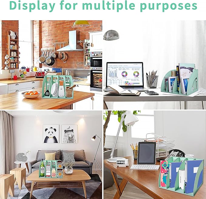 SAYEEC Sturdy Magazine Holder 4 Compartments Plastic Desktop File Organizer File Dividers Office Organizer Storage Document Magaizne Rack Display Box (Green) - Image 4