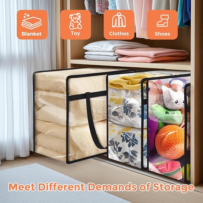 Budding Joy 6 Pack Clear Zippered Storage Bags for Clothes,40L Closet Organizers and Storage Containers Vinyl Moving Bag for Bedding, Linen, Blankets, Comforters, Clothing & Toys, Black - Image 4