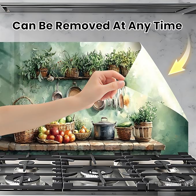 NYZE Kitchen Backsplash Stickers Waterproof Stove Backsplash Protector, 30 X 16 inch Removable Kitchen Wallpaper with Wall Art Decor for Stove Cooking Area(Kitchen Shelf) - Image 4