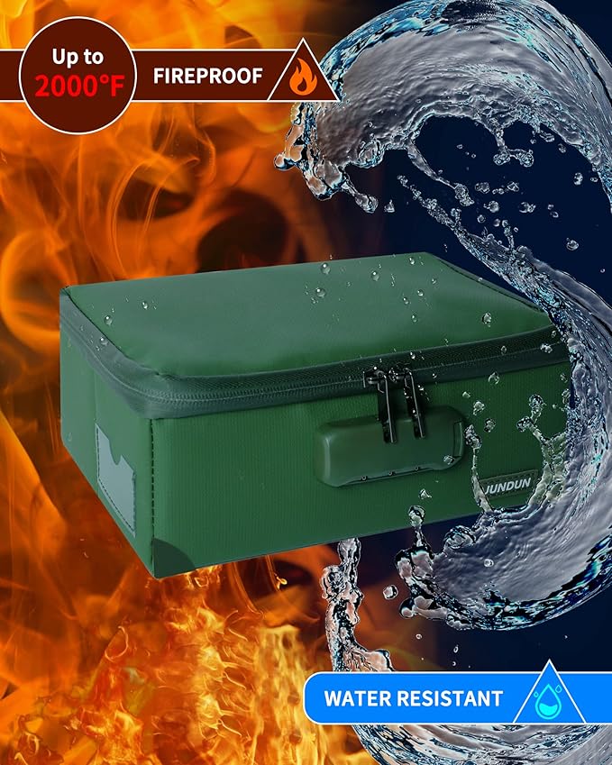 JUNDUN Index Card Holder with Lock,Collapsible Fireproof Index Card Box fits 1200 3x5-Inch Flash Cards - Business, Recipe, or Note Card Storage Boxes - Green - Image 2