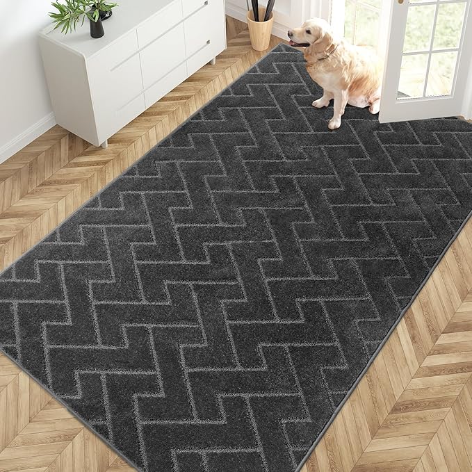 PURRUGS Easy Care Area Rug 4.5ft x 7ft, Non-Slip Machine Washable Door Mat, Stain Resistant Accent Rug for Entry, Hallway, Bedroom, Living Room and Mudroom, Charcoal by PURRUGS