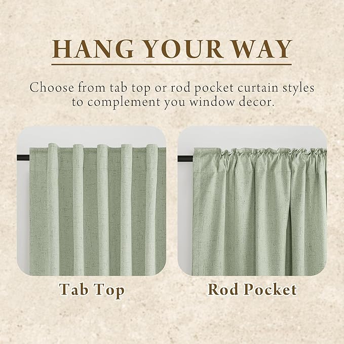 RYB HOME 100% Blackout Sage Green Linen Curtains, Light & Heat Blocking Thermal Privacy Protection Neutral Window Drapes for Living Room Bedroom, 52" W x 96" L, 2 Panels Set - Image 6