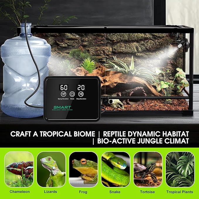 Reptile Humidifier Reptile Mister System with Timer & 360° Nozzles, Chameleons, Snakes, Frogs Misting for Terrarium, Auto Misting for Terrariums, Adjustable Nozzles & Quiet Operation - Image 6