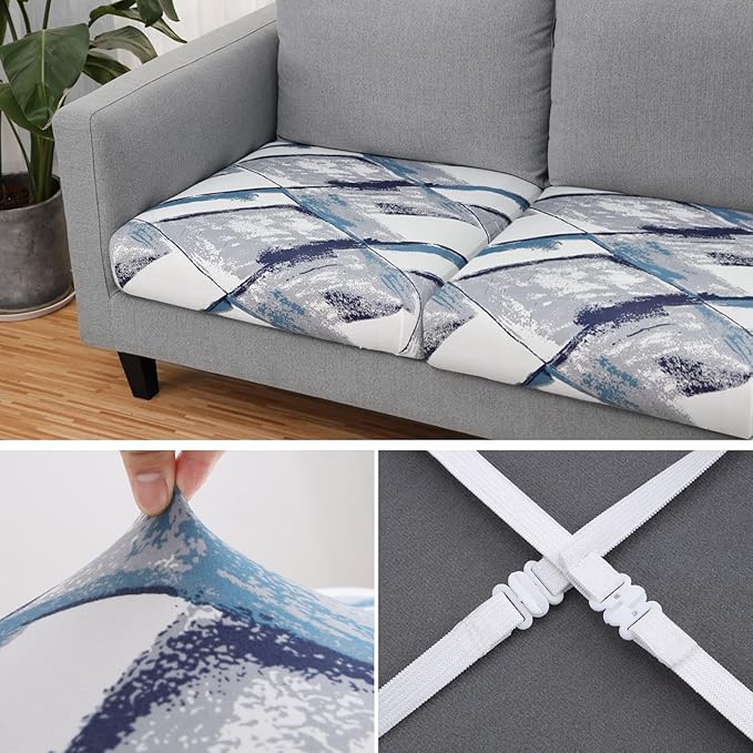 Fuloon Sofa Cushion Covers, Stretch Printed Seat Cushion Cover Couch Seat Slipcovers Washable Furniture Protector for Armchair Loveseat Sofa (Blue, 3 PCS) - Image 4