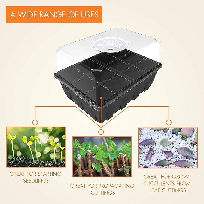 Gardzen 20 Pack Seed Starting Tray, Plant Germination Trays, Seed Starter Kit with Adjustable Humidity Vented Dome, Plant Growing Kit 6.6" x 4.5", Total 240-Cell, Clear - Image 8