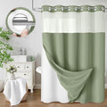 No Hook Shower Curtain and Liner Set,Sage Green Hotel Waffle Shower Curtain with Liner 75" L x 72" W,White Ring by Unknown