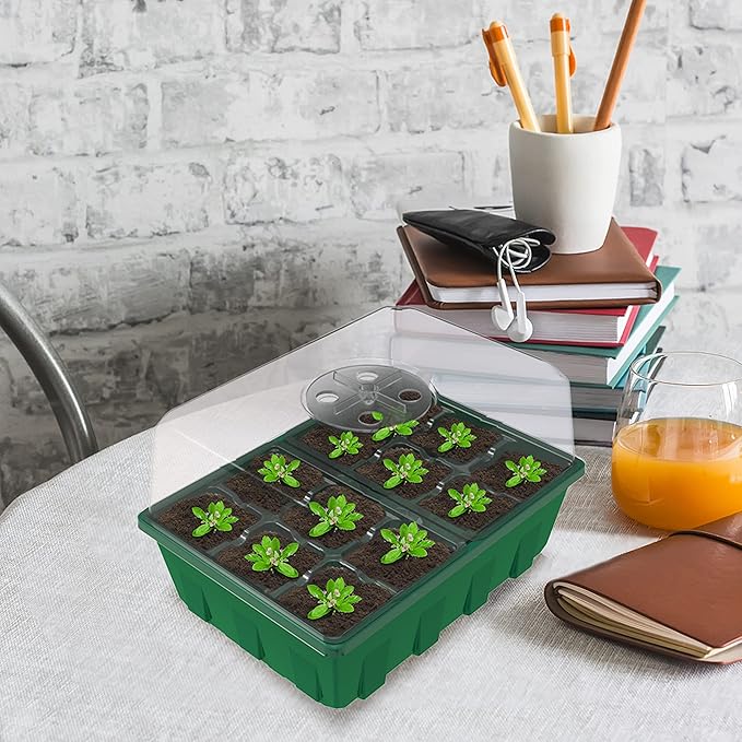 Gardzen 10-Set Garden Propagator Set, Clear Seed Tray Kits with 120-Cell, Seed Starter Trays with Dome and Green Base 6.6" x 4.5" (12-Cell Per Tray) - Image 7