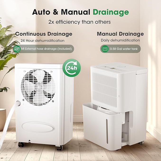 2,500 Sq.Ft Dehumidifier with Drain Hose, 30 Pints Dehumidifiers for Basement Bedroom Bathroom Large Room Home – Smart Humidity Control, 3 Modes, Dry Clothes, 24H-Timer, Auto Defrost - Image 6