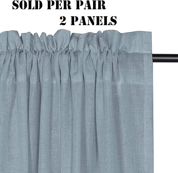 H.VERSAILTEX Light Filtering Linen Textured Curtains for Living Room Window Treatment Natural & Durable Privacy Added Draperies/Drapes/Panels/Treatment, Rod Pocket (2 Pack, 52 by 54 Inch, Stone Blue) - Image 2