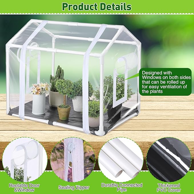 Mini Greenhouse with Potting Mat for Indoor Plant, Heavy Duty Portable Green House with Waterproof Pot Pad for Small Plants, Clear Small Plant Tent for Seed Humidity(White) - Image 4